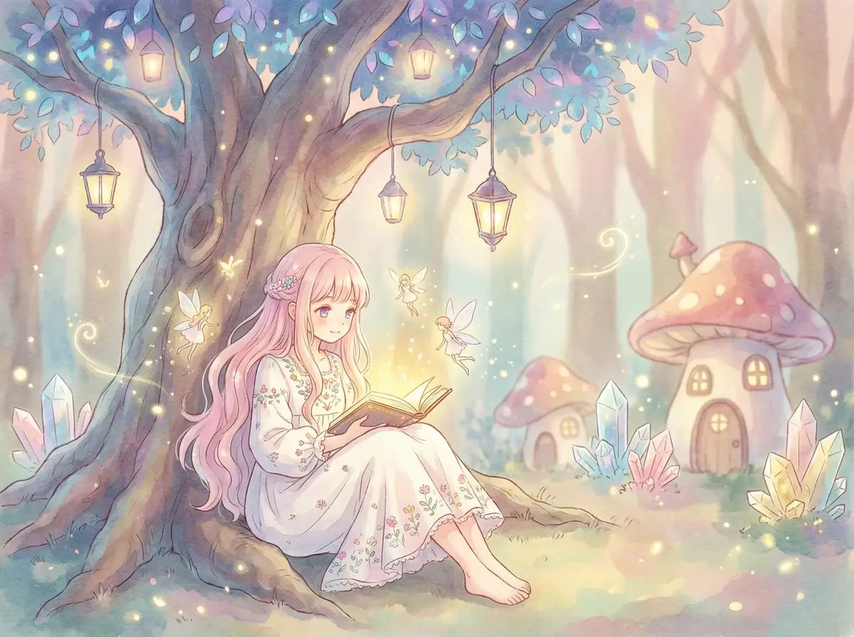 电视剧狄仁杰第三部 - 魔法森林中阅读故事书的粉发少女与精灵